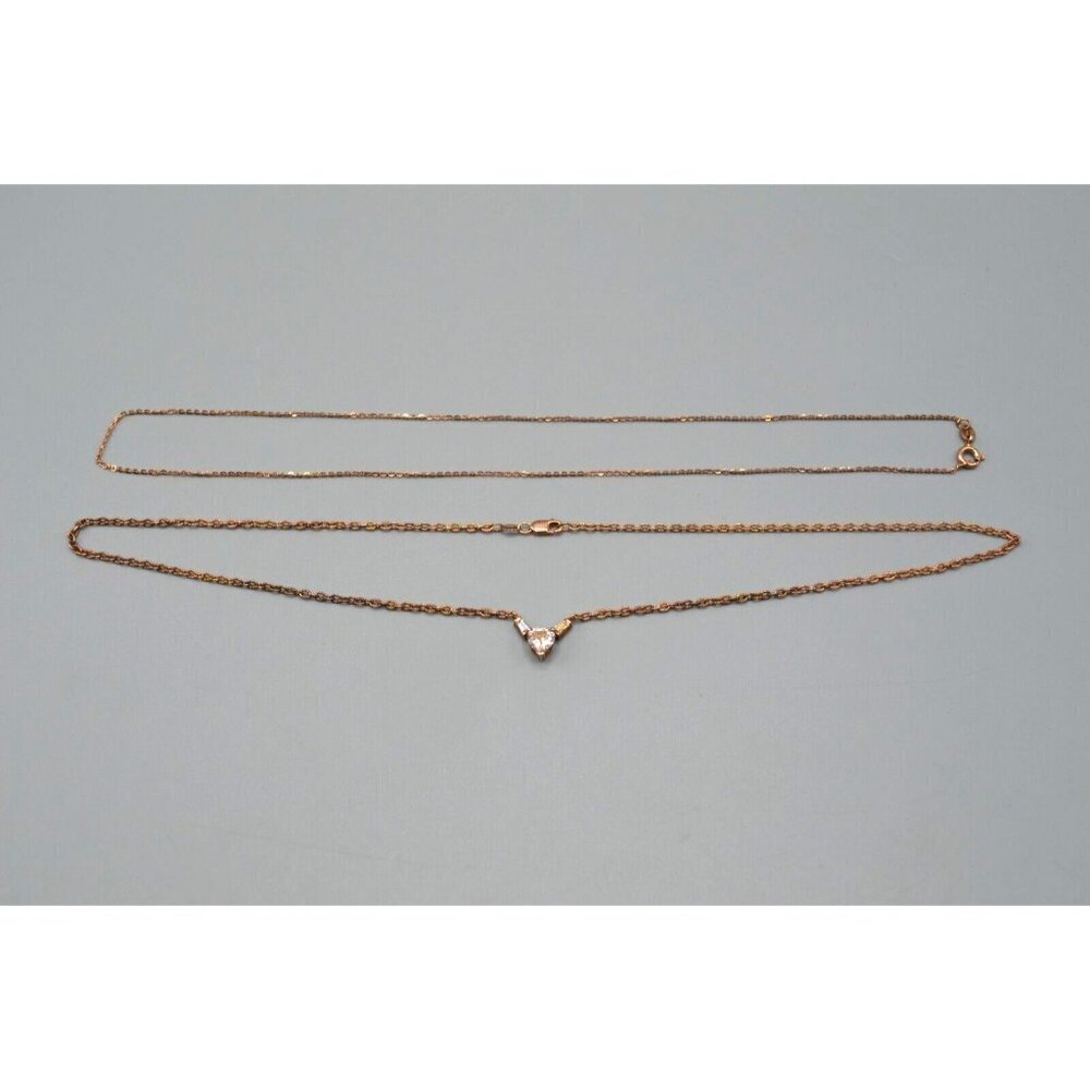 Sterling Silver Chain Necklace Set Heart Cut Stone Accent 925 9" Rose Gold Plate